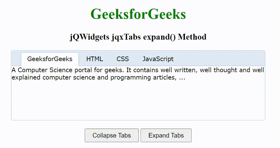 jQWidgets jqxTabs expand()方法