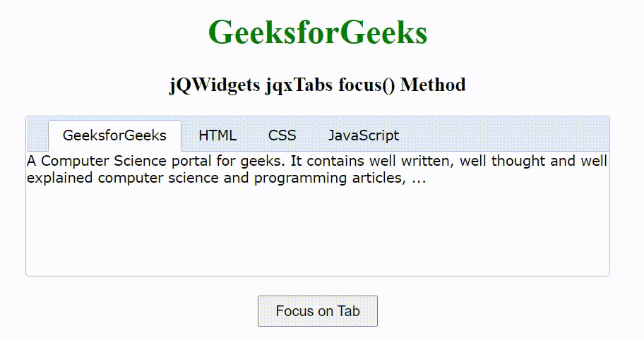 jQWidgets jqxTabs focus()方法