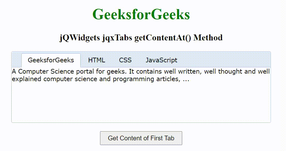 jQWidgets jqxTabs getContentAt()方法 jQWidgets jqxTabs getContentAt()方法