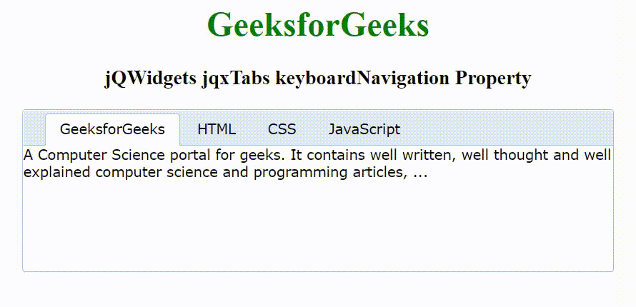 jQWidgets jqxTabs keyboardNavigation属性