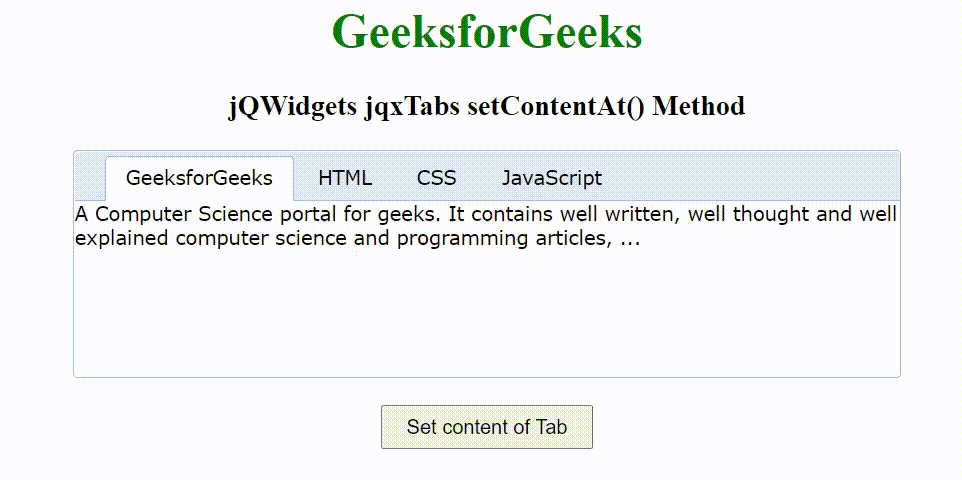 jQWidgets jqxTabs setContentAt()方法
