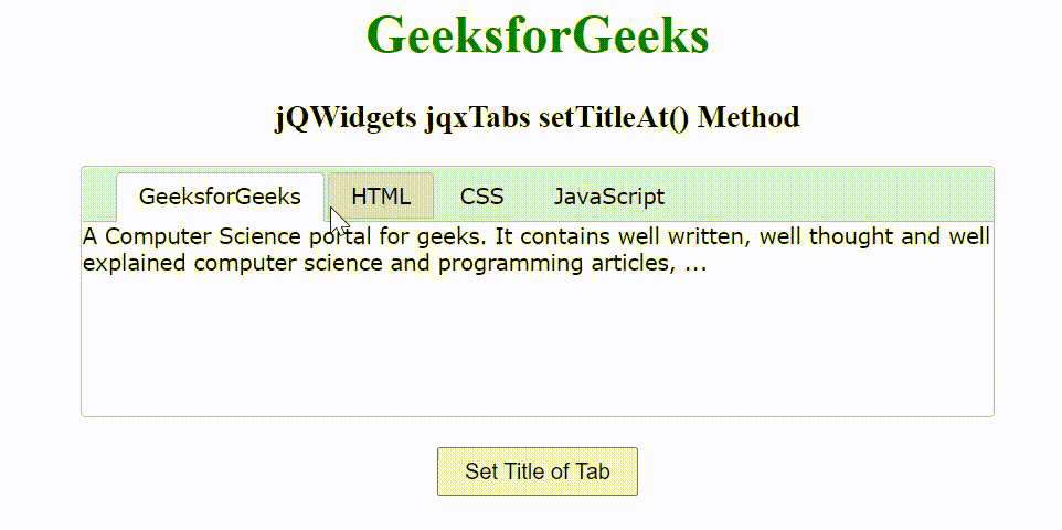 jQWidgets jqxTabs setTitleAt()方法