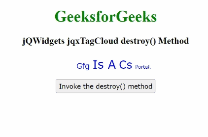 jQWidgets jqxTagCloud destroy()方法