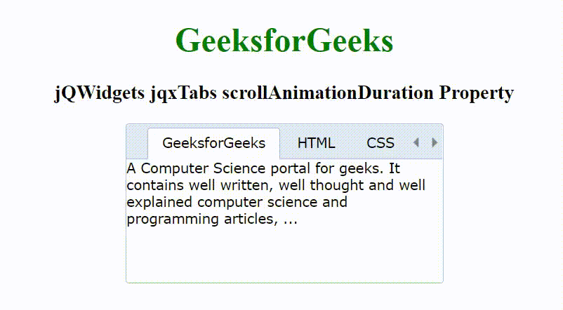 jQWidgets jqxTabs scrollAnimationDuration属性