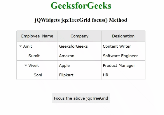 jQWidgets jqxTreeGrid focus()方法