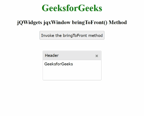 jQWidgets jqxWindow bringToFront()方法