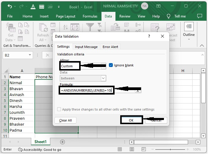 如何在Excel中应用数据验证来强制电话号码格式? 如何在Excel中应用数据验证来强制电话号码格式?