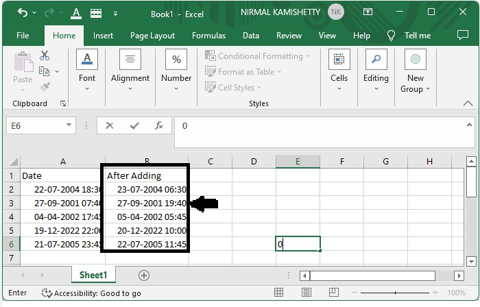 如何在Excel中从日期/时间字段中添加或减去小时？