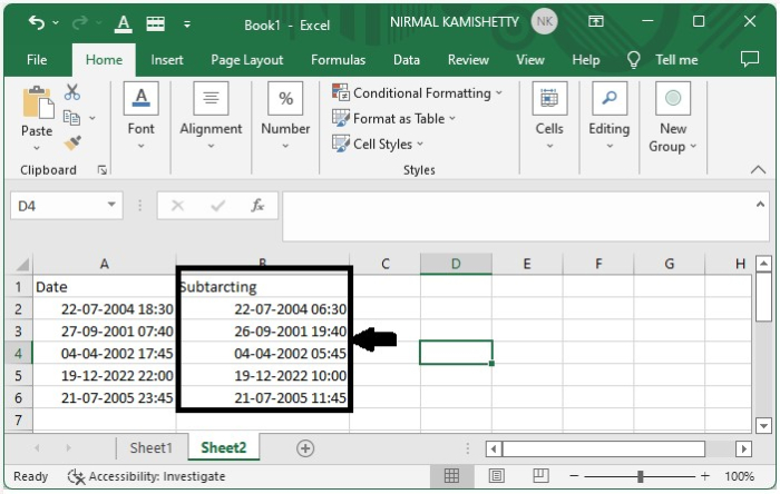 如何在Excel中从日期/时间字段中添加或减去小时？