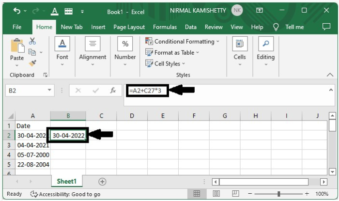 如何在Excel中对一个日期进行加减周数？