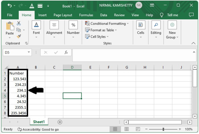 如何在Excel中按小数点对齐一列数字？