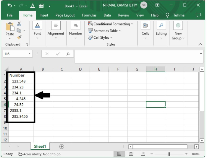 如何在Excel中按小数点对齐一列数字？