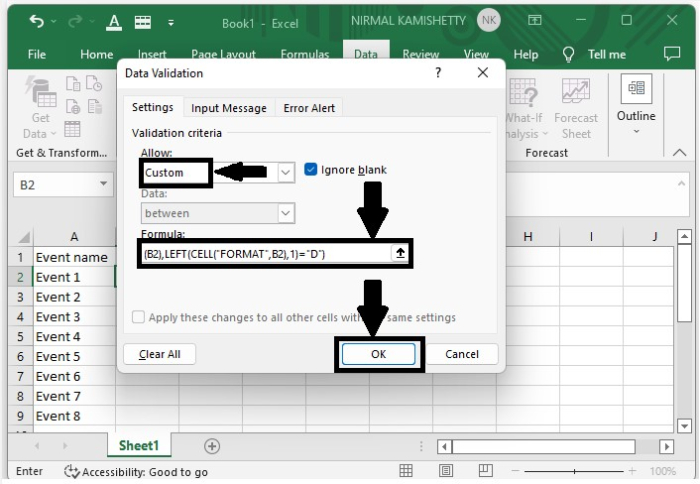 如何在Excel的特定单元格中只允许使用日期格式？