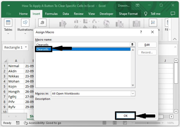 如何应用按钮来清除Excel中的特定单元格？