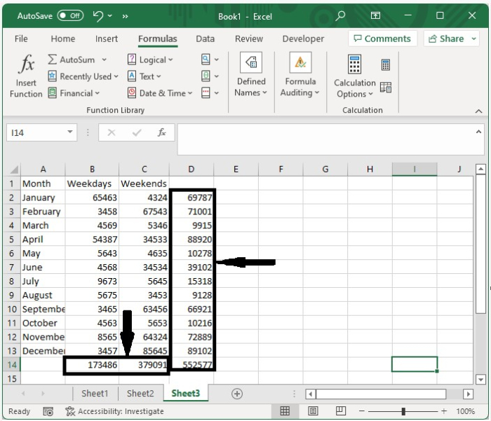如何在Excel中自动求和多个行/列/工作表？
