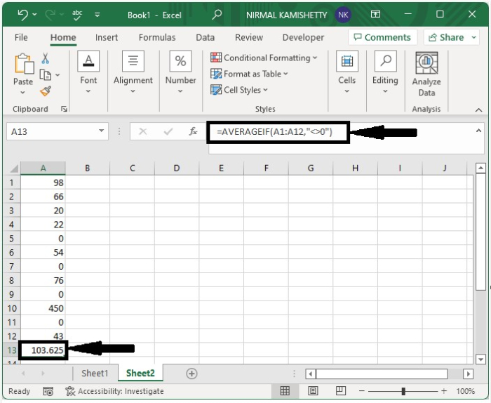 如何在Excel中对忽略零的数据范围进行平均？