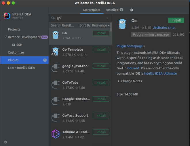 如何在Intellij中安装Golang插件