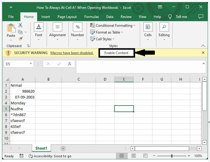 如何在打开Excel工作簿时总是从A1单元格开始？