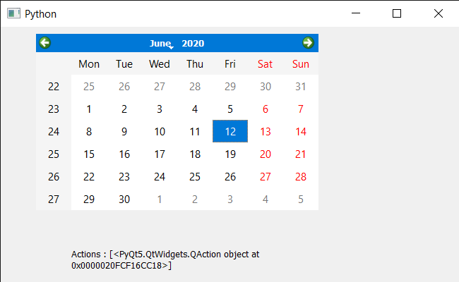 PyQt5 QCalendarWidget - 移除QAction