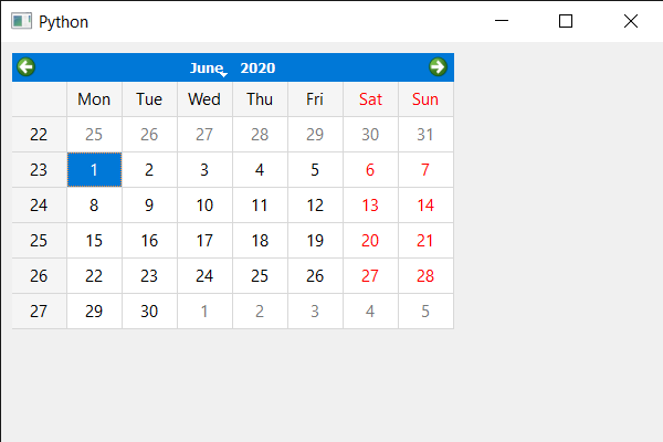 PyQt5 QCalendarWidget - 设置网格