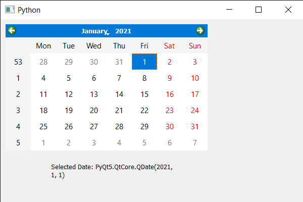 PyQt5 QCalendarWidget - 获取选定日期