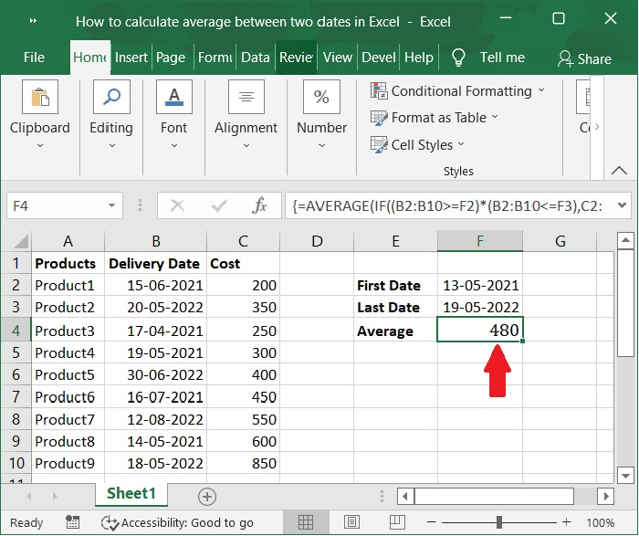 Excel 如何计算两个日期之间的平均数 极客教程