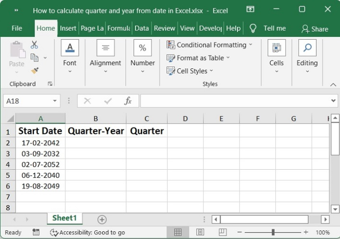 如何在Excel中计算季度和年度的日期？