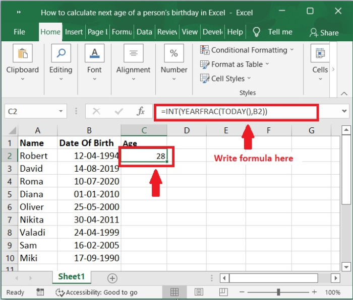 如何在Excel中计算一个人的生日的下一个年龄？