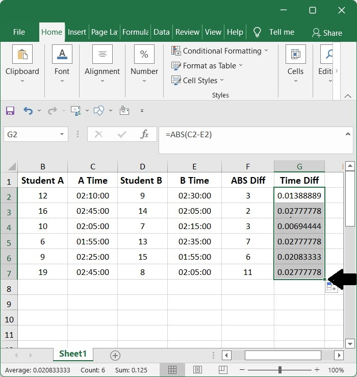 如何在Excel中计算两个数值/时间的绝对差值？