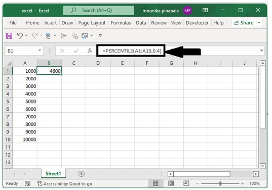 如何在Excel中计算一组数字的百分位数和四分之一？