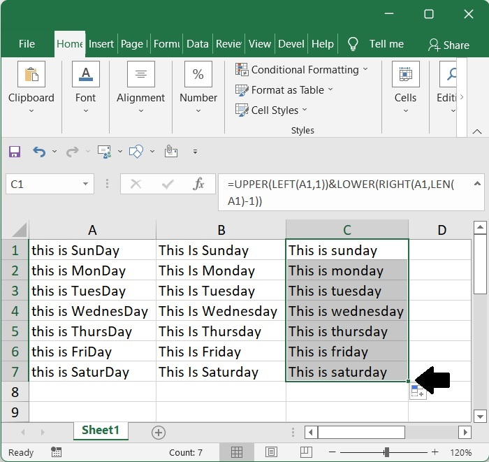 如何将Excel中除第一个字母外的所有大写字母改为小写？