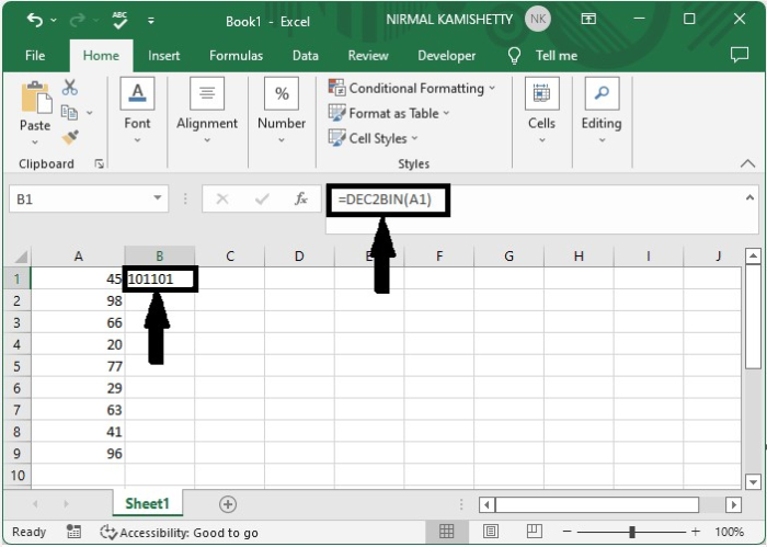 如何在Excel中把十进制数字转换为二进制或八进制或六进制数字