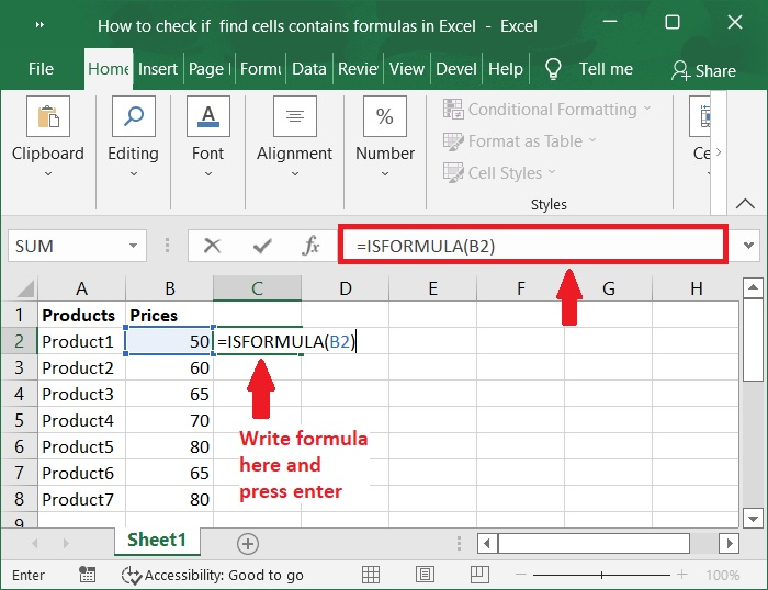 如何在Excel中检查或发现单元格是否包含公式