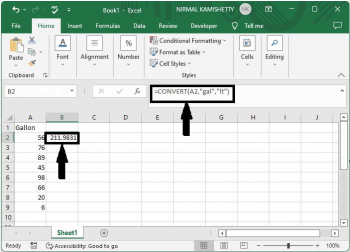 如何在Excel中把加仑转换为升或盎司或反之亦然 如何在Excel中把加仑转换为升或盎司或反之亦然