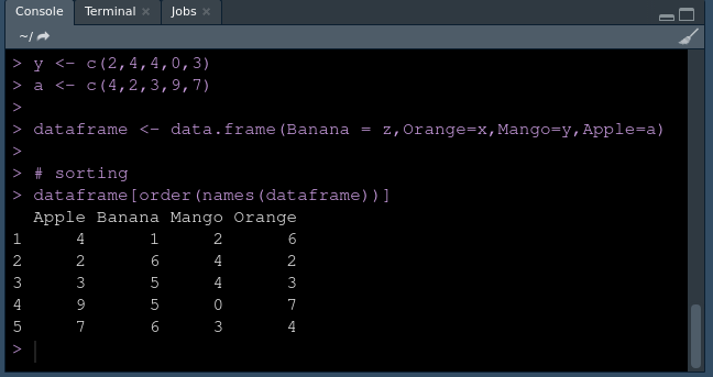 在R中按列名对DataFrame进行排序