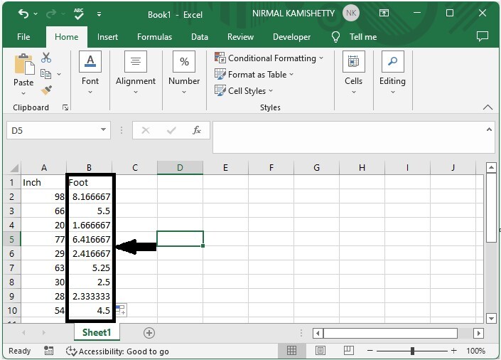 如何在Excel中把英寸转换为英尺、厘米或毫米？