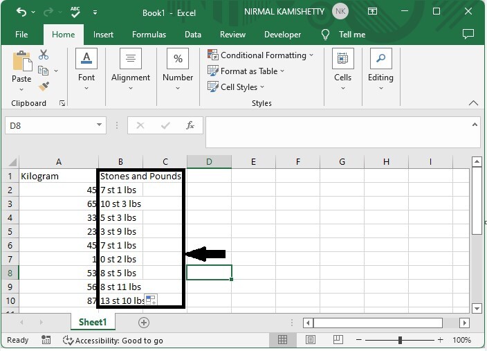 如何在Excel中把公斤转换成石块和英镑？