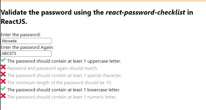 如何在ReactJS中创建一个密码检查表？