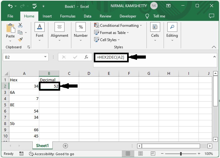 如何在Excel中把十六进制数字转换成十进制数字？