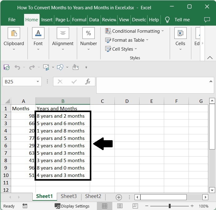 如何在Excel中把月转换为年和月？