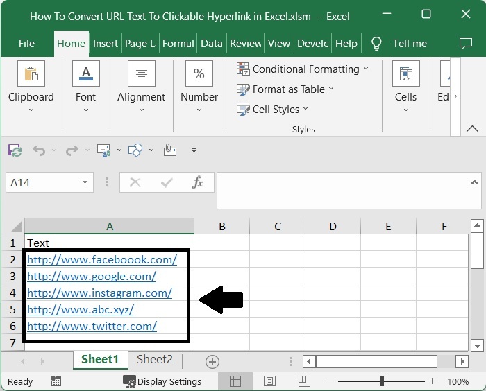 How To Convert Url Text To Clickable Hyperlink In Excel