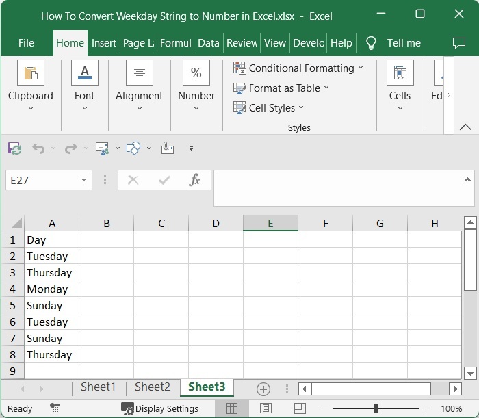 如何将Excel中的工作日字符串转换为数字？