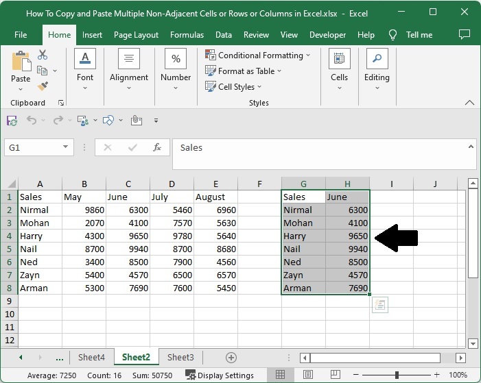 如何在Excel中复制和粘贴多个不相邻的单元格/行/列？