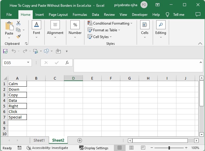 如何在Excel中进行无边框复制和粘贴？