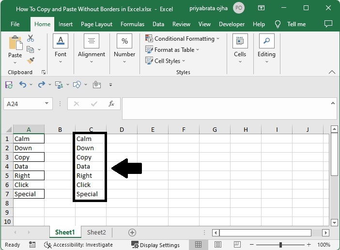 如何在Excel中进行无边框复制和粘贴？