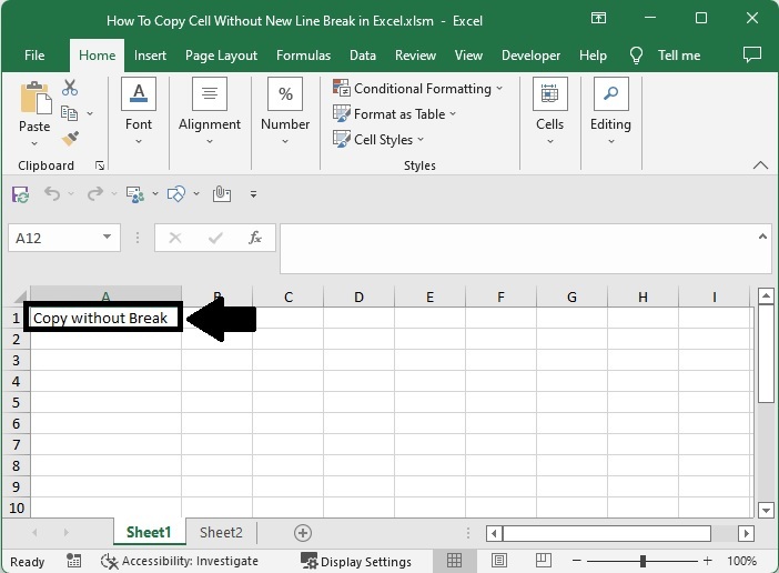 How To Copy Cell Without New Line Break In Excel