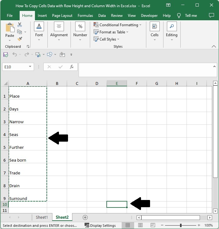 如何在Excel中用行高和列宽复制单元格数据？