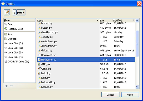 PyGTK - 文件选择器对话框