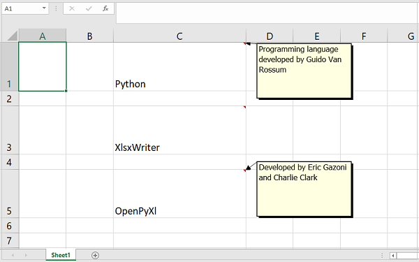 Python XlsxWriter - Cell 评论