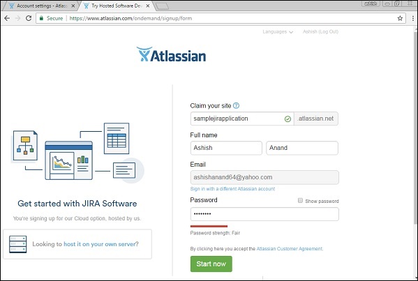 JIRA - 免费试用设置